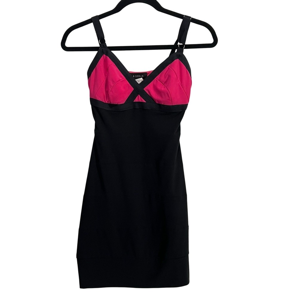 B Darlin Y2K Hot Pink and Black BodyCon Mini Dress Size 5/6 Spring Summer Date